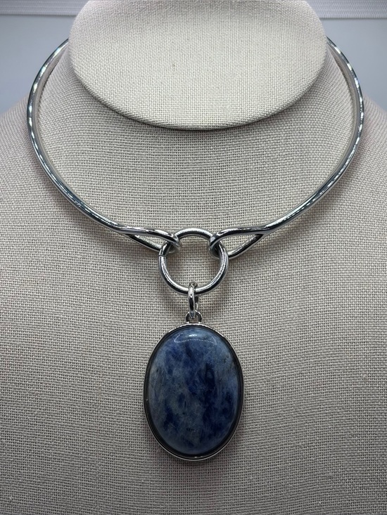 White House Black Market Jewelry - WHBM Silver Choker Necklace with Sodalite Stone Pendant
